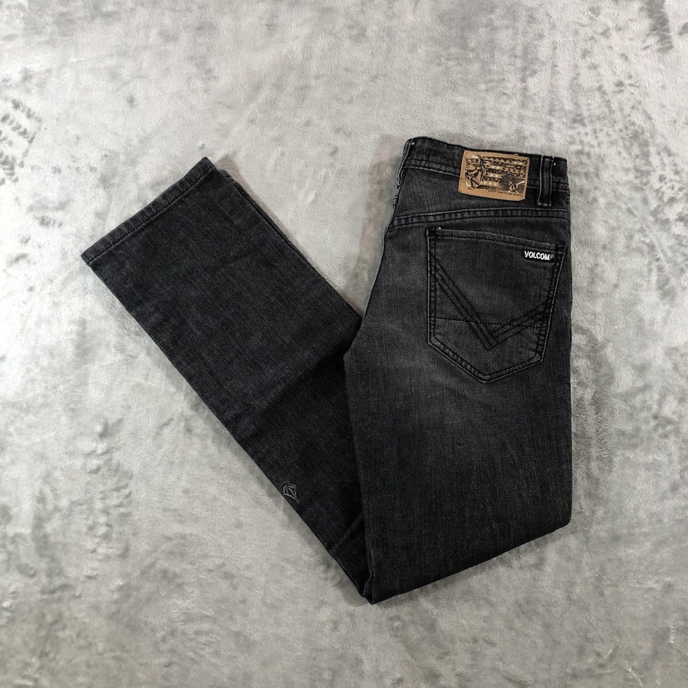Volcom Jeans Boys 14 Youth 27x27 Gray Vorta Slim Straight Stretch Denim Casual